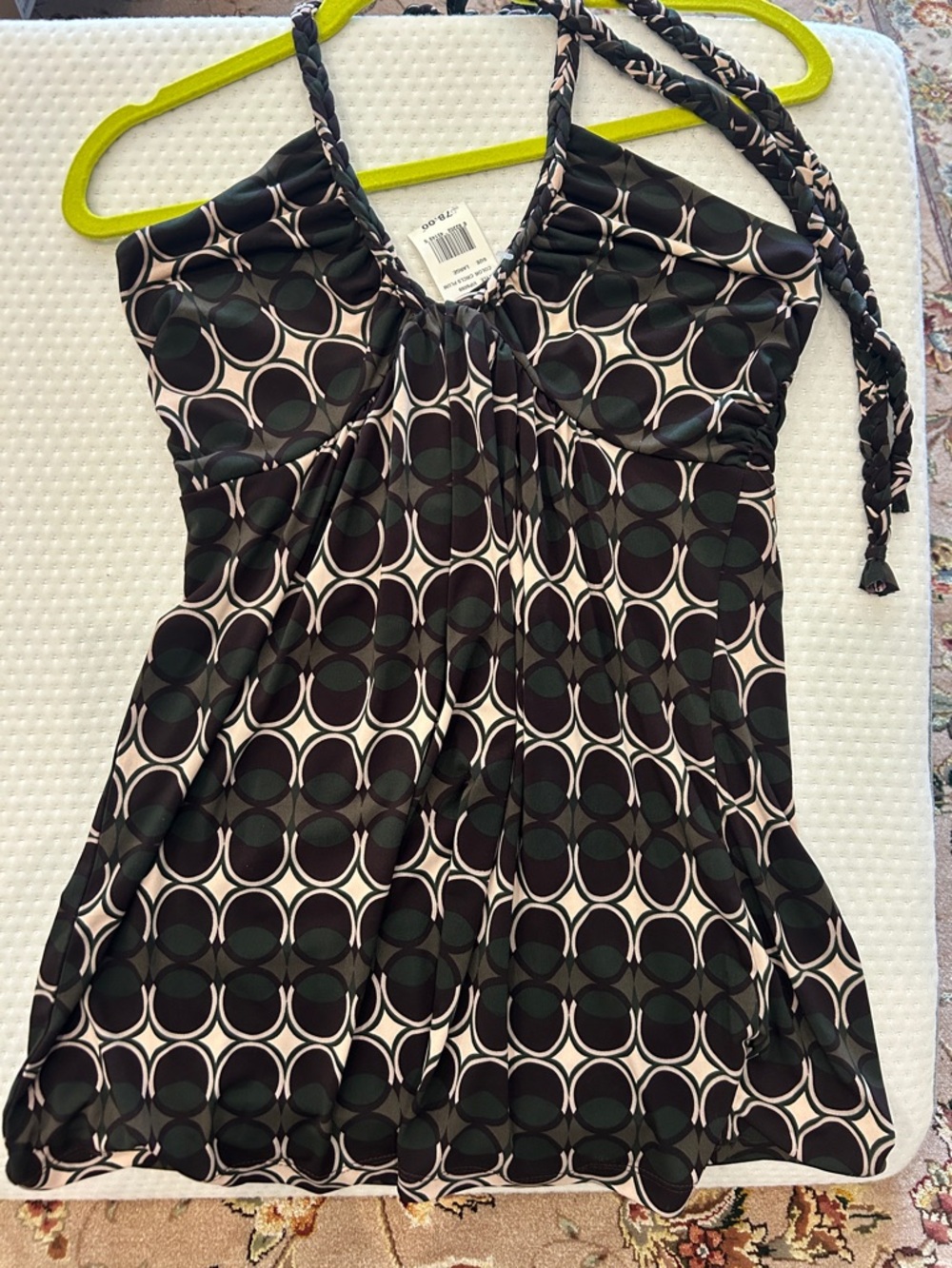 Vintage Retro Print Halter Babydoll Top-Large